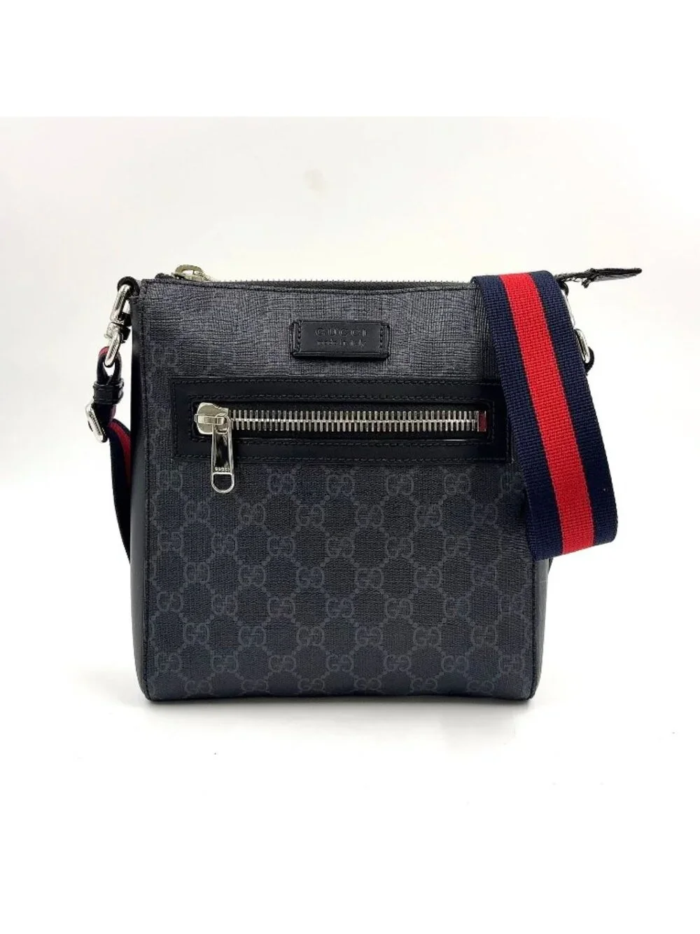 Gucci GG Supreme Small Messenger Bag Leather Navy Black Red Silver